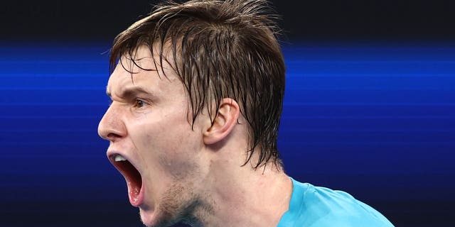 Alexander Bublik of Kazakhstan reacts in his match against Hubert Hurkacz of Poland during day four of the 2023 United Cup at Pat Rafter Arena on January 01, 2023 in Brisbane, Australia.