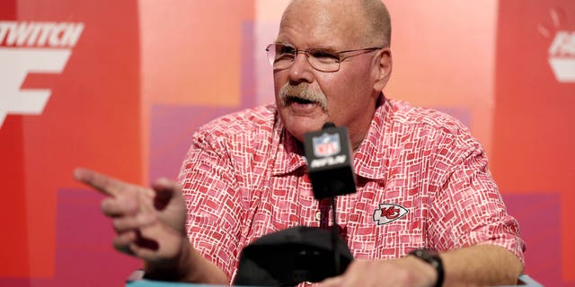 Kansas City Chiefs head coach Andy Reed speaks to the media during the Super Bowl LVII Opening Ceremony presented by Fast Twitch at the Footprint Center on February 6, 2023 in Phoenix, Arizona.