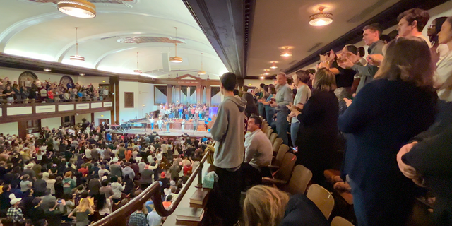 Inside Hughes Auditorium at Asbury University in Wilmore, Kentucky. Said Pastor Rodriguez to Fox News Digital, "Almost anything that grows also needs light, including your spirit as you walk by faith in God’s light."