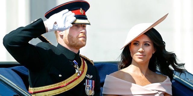 The Duke and Duchess of Sussex during Trooping the Colour, 2018, in London. The couple resides in California with their two children.