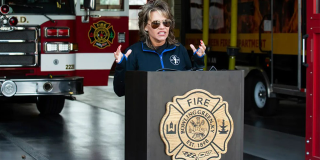 Safe Haven Baby Boxes Founder Monica Kelsey speaks at a news conference at a Bowling Green Fire Department station, Friday, Feb. 10, 2023.