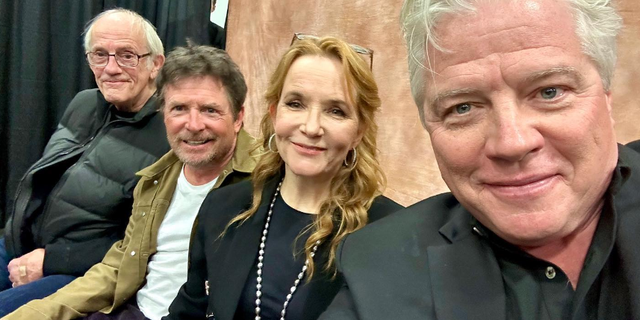 The cast of "Back to the Future" is all smiles during this happy reunion.