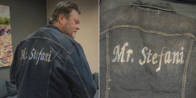 Blake Shelton wore a bedazzled "Mr. Stefani" jacket in honor of his wife, Gwen Stefani.
