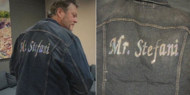 Blake Shelton wore a bedazzled "Mr. Stefani" jacket in honor of his wife, Gwen Stefani.
