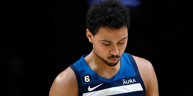 Bryn Forbes #10 of the Minnesota Timberwolves reacts during the first half against the Portland Trail Blazers at Moda Center on December 12, 2022 in Portland, Oregon.