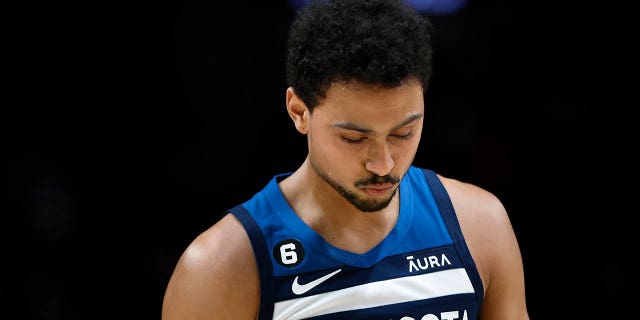 Bryn Forbes #10 of the Minnesota Timberwolves reacts during the first half against the Portland Trail Blazers at Moda Center on December 12, 2022 in Portland, Oregon.