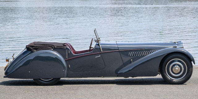 A side view of the Bugatti. 