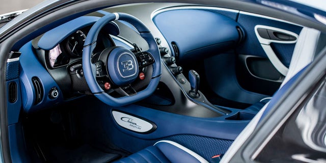 The Bugatti Chiron Profilée features a bespoke interior with a nameplate.