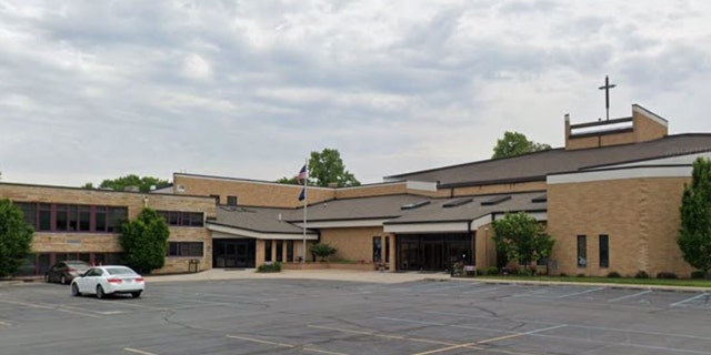 A Google Earth image shows the exterior of Saint Matthew Catholic Church and School in Indianapolis, Indiana.