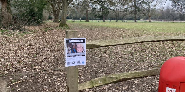 Signs at Slindon Cricket Club in Arundel, West Sussex, where Laurel Aldridge, 62, was last seen on February 14.