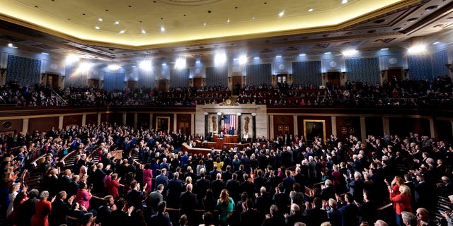 President Biden addresses a joint session of Congress during a State of the Union speech at the U.S. Capitol in Washington, D.C., on Feb. 7, 2023. 