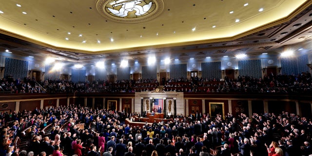 President Biden addresses a joint session of Congress during a State of the Union speech at the U.S. Capitol in Washington, D.C., on Feb. 7, 2023. 