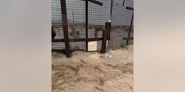Rep. Anthony D’Esposito shared a photo of a hole in the border fence during a trip with fellow Homeland Security Committee members.