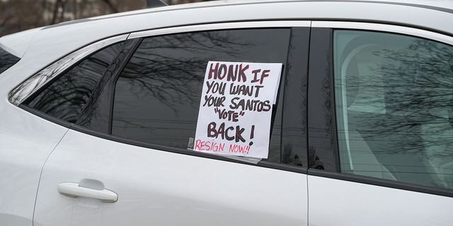 There was a tense atmosphere at the Drive Out Santos: Constituent Caravan Across NY-03 event on February 25, 2023 in New Hyde Park, New York. 