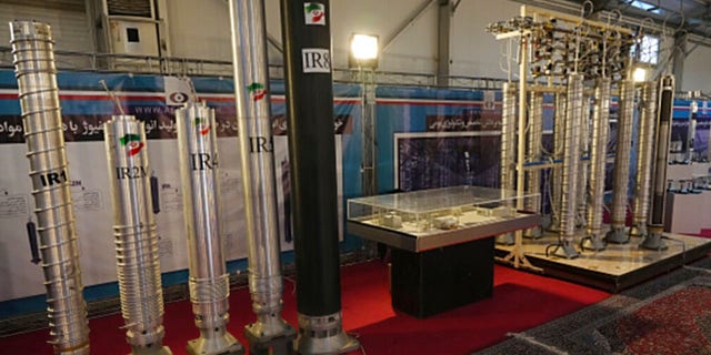 Iran's domestically built centrifuges are displayed in an exhibition of the country's nuclear achievements in Tehran, Iran, Feb. 8, 2023.