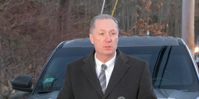 Essex District Attorney Paul F. Tucker updates reporters on Andover, Massachusetts, home shooting. 