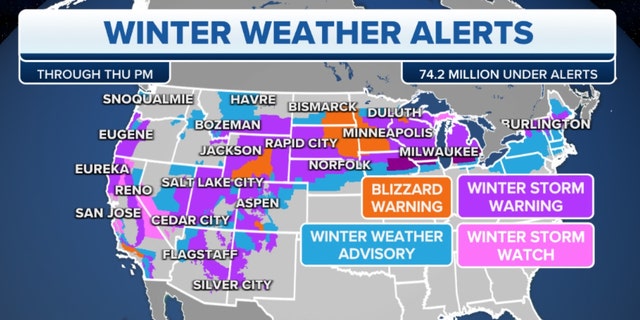 Winter weather alerts nationwide
