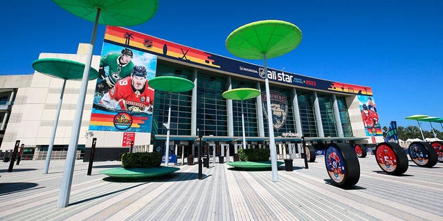 A look at the exterior of the FLA Live Arena before the start of the NHL All-Star Skills competition on February 3, 2023 in Sunrise, Florida. 