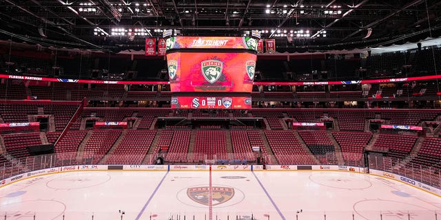 A general view of the court before the game between the Florida Panthers and the Seattle Kraken at FLA Live Arena on November 27, 2021 in Sunrise, Florida.