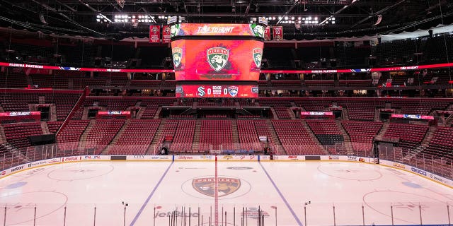 A general view of the court before the game between the Florida Panthers and the Seattle Kraken at FLA Live Arena on November 27, 2021 in Sunrise, Florida.