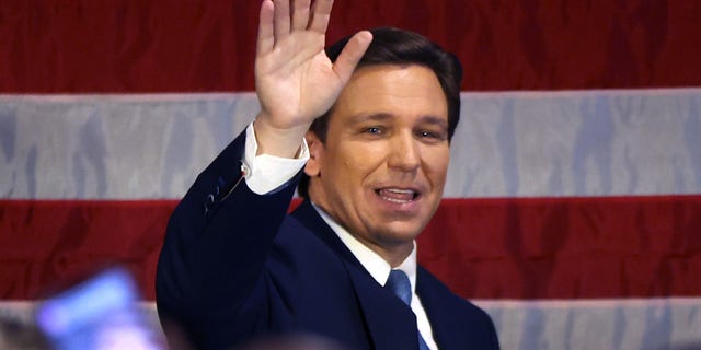 Republican Gov. Ron DeSantis of Florida waves as he speaks to police officers about protecting law and order on February 20, 2023 at an event in the Staten Island borough of New York City. (Photo by Spencer Platt/Getty Images) 