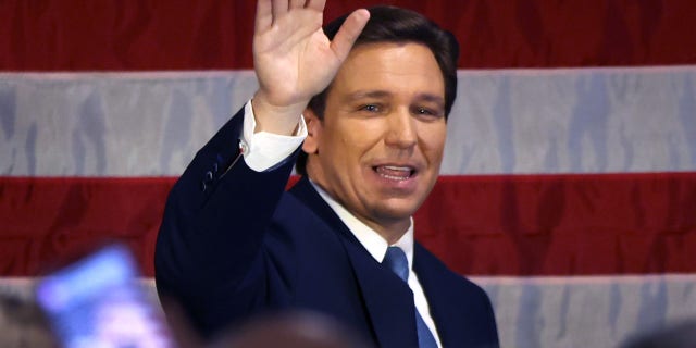 Republican Gov. Ron DeSantis of Florida waves as he speaks to police officers about protecting law and order on February 20, 2023 at an event in the Staten Island borough of New York City. (Photo by Spencer Platt/Getty Images) 