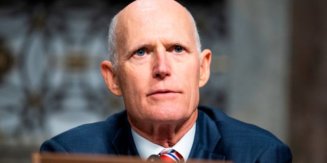 UNITED STATES - FEBRUARY 15: Sen. Rick Scott, R-Fla., attends the Senate Armed Services Committee hearing on Global Security Challenges and Strategy, in Dirksen Building, February 15, 2023. (Tom Williams/CQ-Roll Call, Inc via Getty Images) 