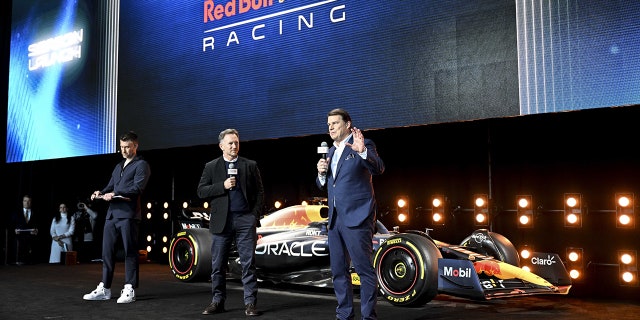 Ford CEO Jim Farley, right, was at Red Bull Racing's 2023 season-opening event to announce their future partnership.