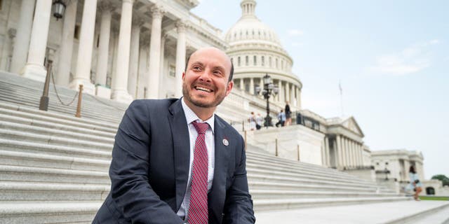 Rep. Andrew Garbarino, R-N.Y., speaks with Roll Call on the House steps at the Capitol on Friday, July 30, 2021