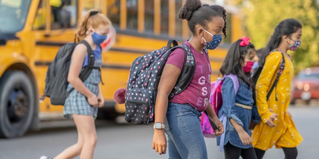 little girls wearing masks