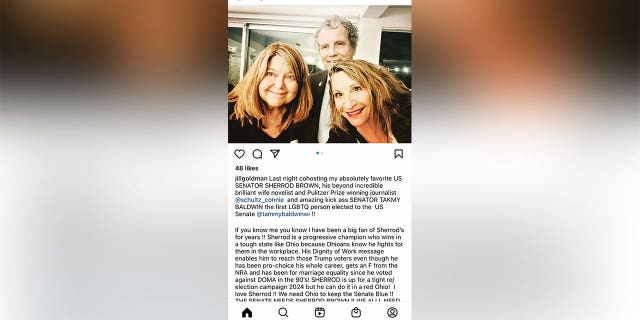 Sen. Sherrod Brown of Ohio (C) with his wife (L) and former Obama appointee Jill Goldman (R)