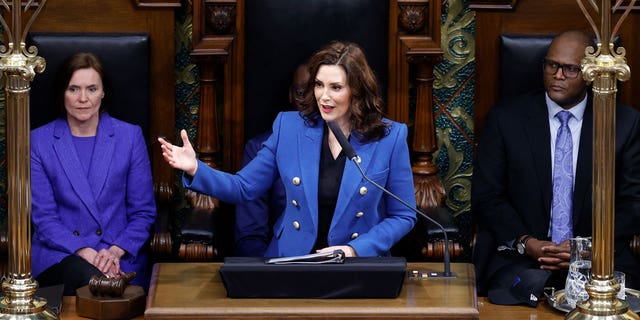 An initiative from Democratic Michigan Gov. Gretchen Whitmer, center, forced employees of the state’s Veterans Administration to take a three-hour "unconscious bias" course on diversity and equity needed to keep their medical license, according to internal documents shared with Fox News Digital.