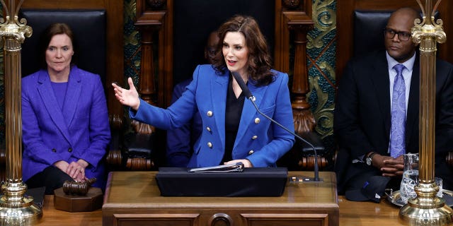 Democratic Michigan Gov. Gretchen Whitmer unveiled her $79 billion budget plan in February.