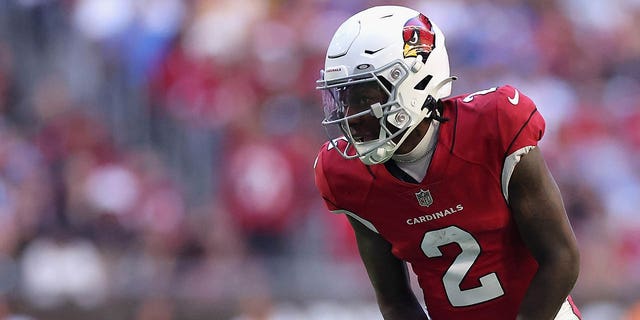 Wide receiver Marquise Brown of the Arizona Cardinals lines up during a game at State Farm Stadium on November 27, 2022 in Glendale, Arizona. 
