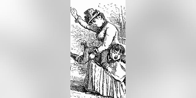 Spanking as a form of punishment has long been accepted, although rates are declining, one expert told Fox News Digital. This 19th century drawing shows a woman spanking her child.