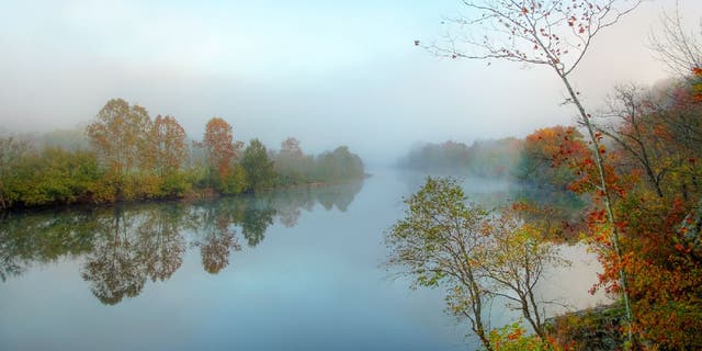 The James River in Virginia is a 340-mile river begins in the Appalachian Mountains and flows to the Chesapeake Bay. Here is a look at the river from Virginia's Blue Ridge Parkway during an early autumn morning.