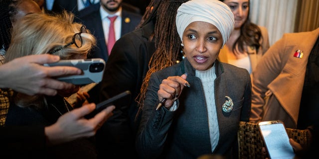 Rep. Ilhan Omar leaves the House Chamber in the Capitol following a vote to oust her from the Foreign Affairs Committee on Thursday, Feb. 2, 2023.