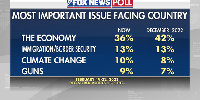 Fox News Poll shows Immigration/border security is the second most important issue to voters at 13%, trailing by a wide margin the economy at 36%.