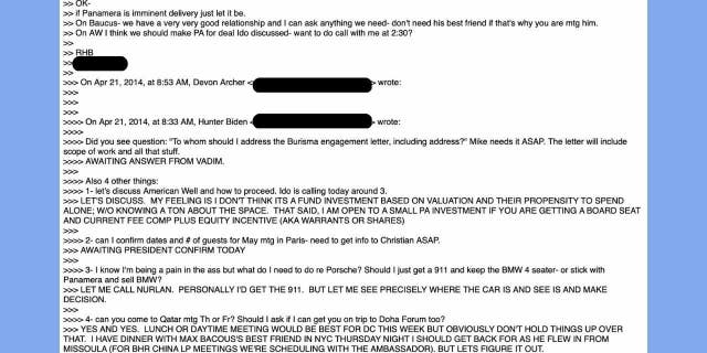 On April 21, 2014, Hunter Biden sent an email to Archer insisting that he was really close with Baucus and "can ask anything we need."