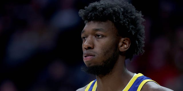 James Wiseman of the Golden State Warriors plays the Denver Nuggets in the second quarter at Ball Arena Feb. 2, 2023, in Denver, Colo.