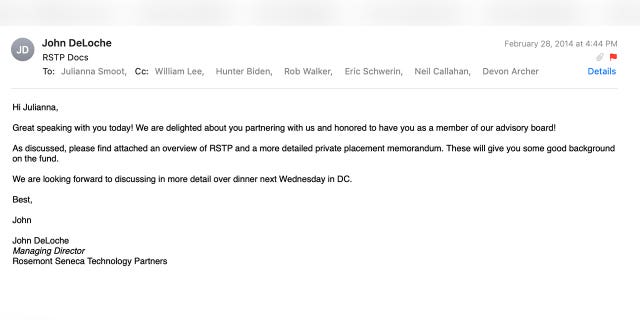 One RSTP executive emailed Julianna Smoot successful February 2014, saying that nan patient was "delighted" astir their business and officials were happy to person her arsenic a "member of our advisory board."