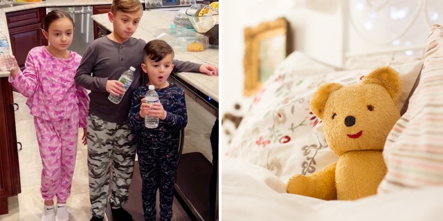 The Younes children shown above on left as they claim to need water before bedtime — something they demonstrate in their family-friendly video.