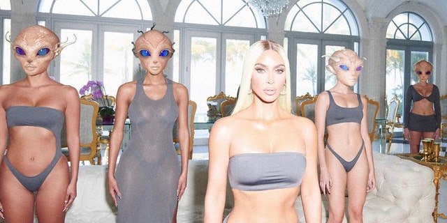 Kim Kardashian's fans were suspicious after she released her new alien-themed SKIMS swimwear ads amid recent UFO sightings.