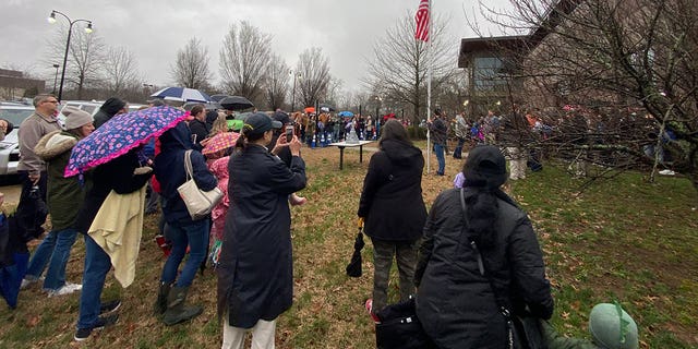 Under rainy skies on Saturday, Kirk Cameron led the crowd gathered in Hendersonville, Tennessee, on Feb. 25, 2023, in pledges and prayers.
