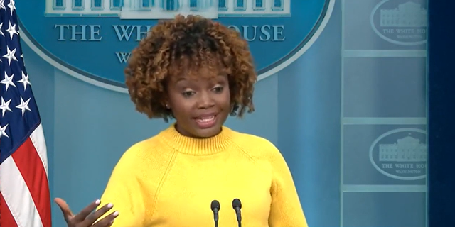 White House spokeswoman Karine Jean-Pierre speaks to reporters at a press briefing.