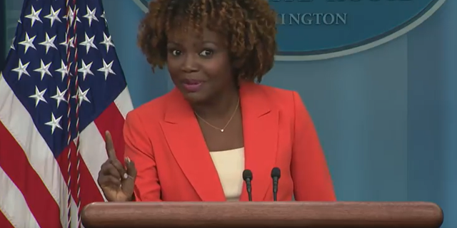 White House Spokeswoman Karine Jean-Pierre notices she made an error during a press conference.