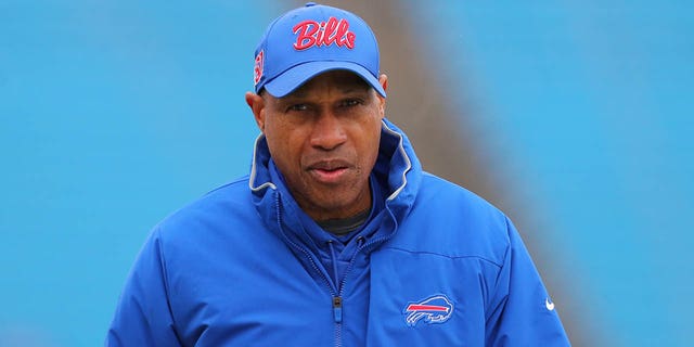 Buffalo Bills defensive coach Leslie Frazier walks down the field before a game against the New York Jets at New Era Field on December 29, 2019 in Orchard Park, NY.