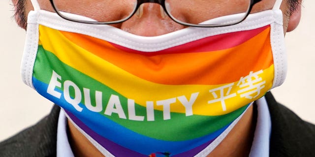 Yuichi Kamiya, executive director of the Japan Alliance for LGBT Legislation, speaks during a news conference on February 7, 2023 in Tokyo.