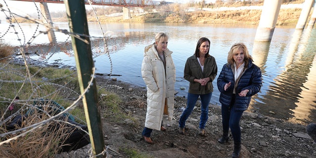 Sen. Marsha Blackburn of Tennessee (right) led an all-female delegation of GOP senators to the southern border in early January 2023.