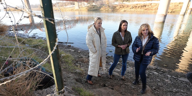 Sen. Marsha Blackburn of Tennessee (right) led an all-female delegation of GOP senators to the southern border in early January 2023.